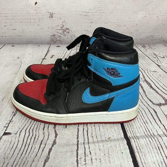 Jordan Womens Sz 8 1 Retro High NC To Chi Black Red Blue Lace Up Sneaker - Picture 3 of 7